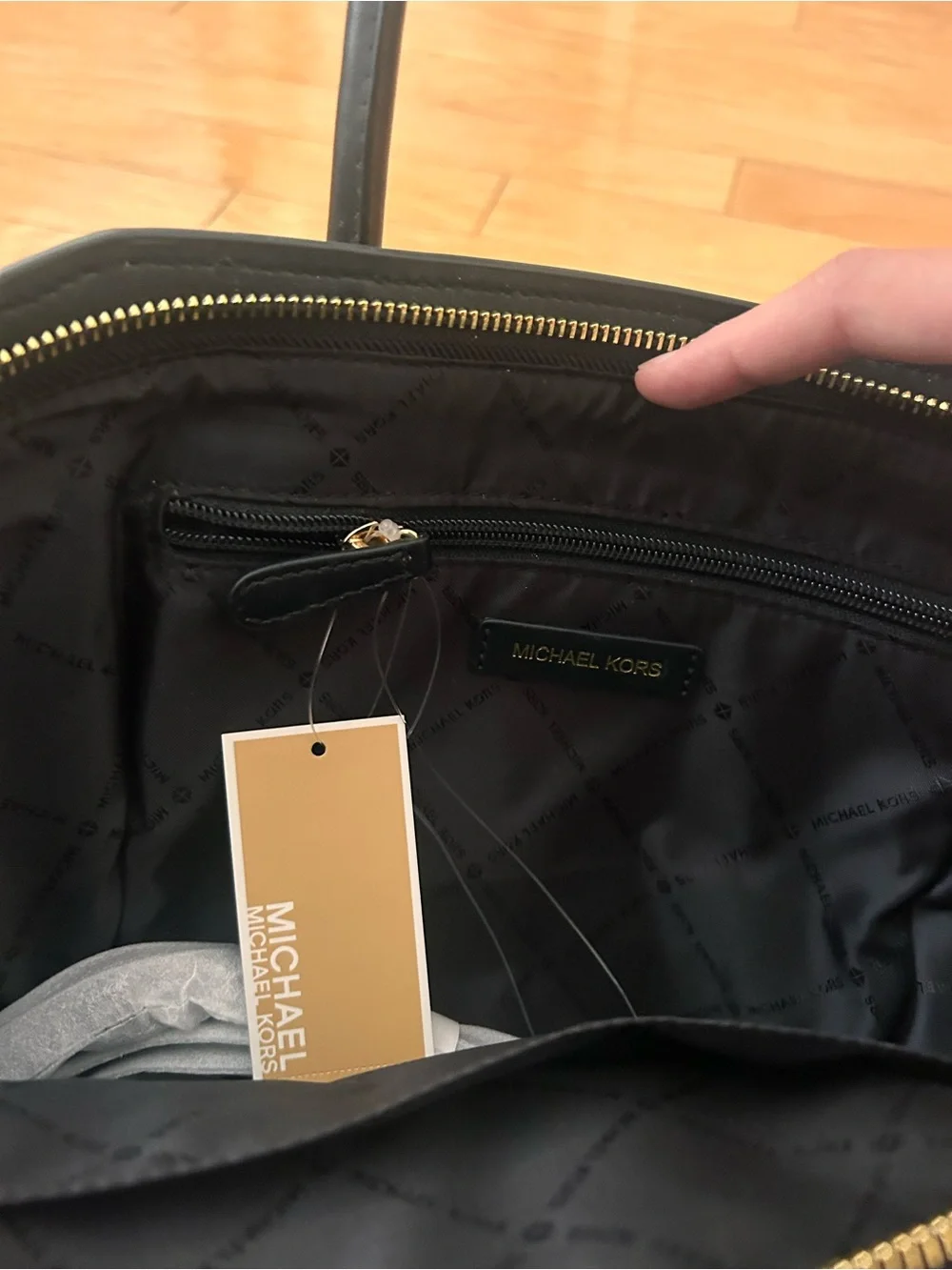 Michael Kors Black Pebbled Leather Satchel with Gold MK Charm